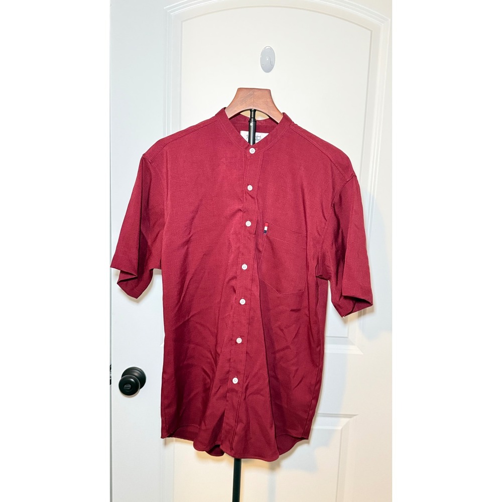 Loui's X Marq Mens XXL Burgundy Red Mandarin Collar Cotton Short Sleeve Shirt